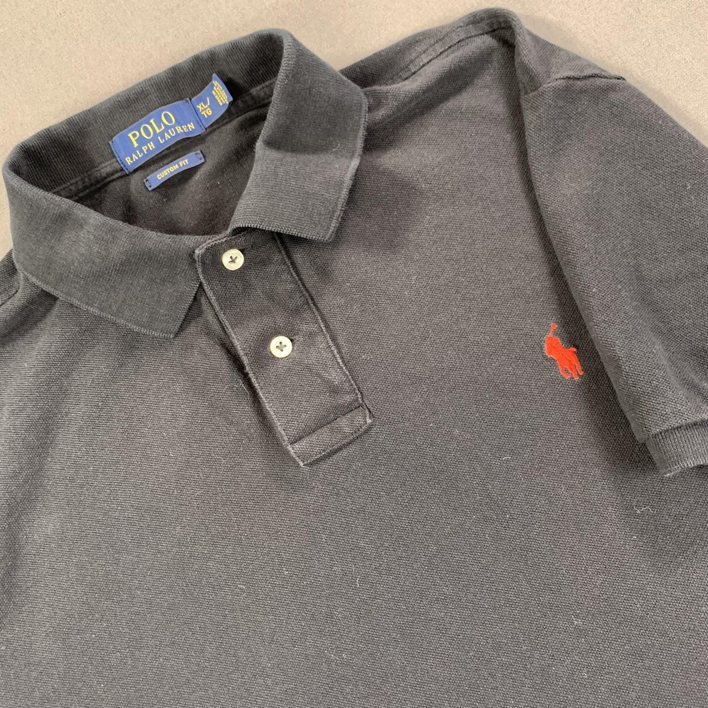 Polo Ralph Lauren Polo Shirt Mens XL Black Custom Fit Red Pony Chest Short SLV